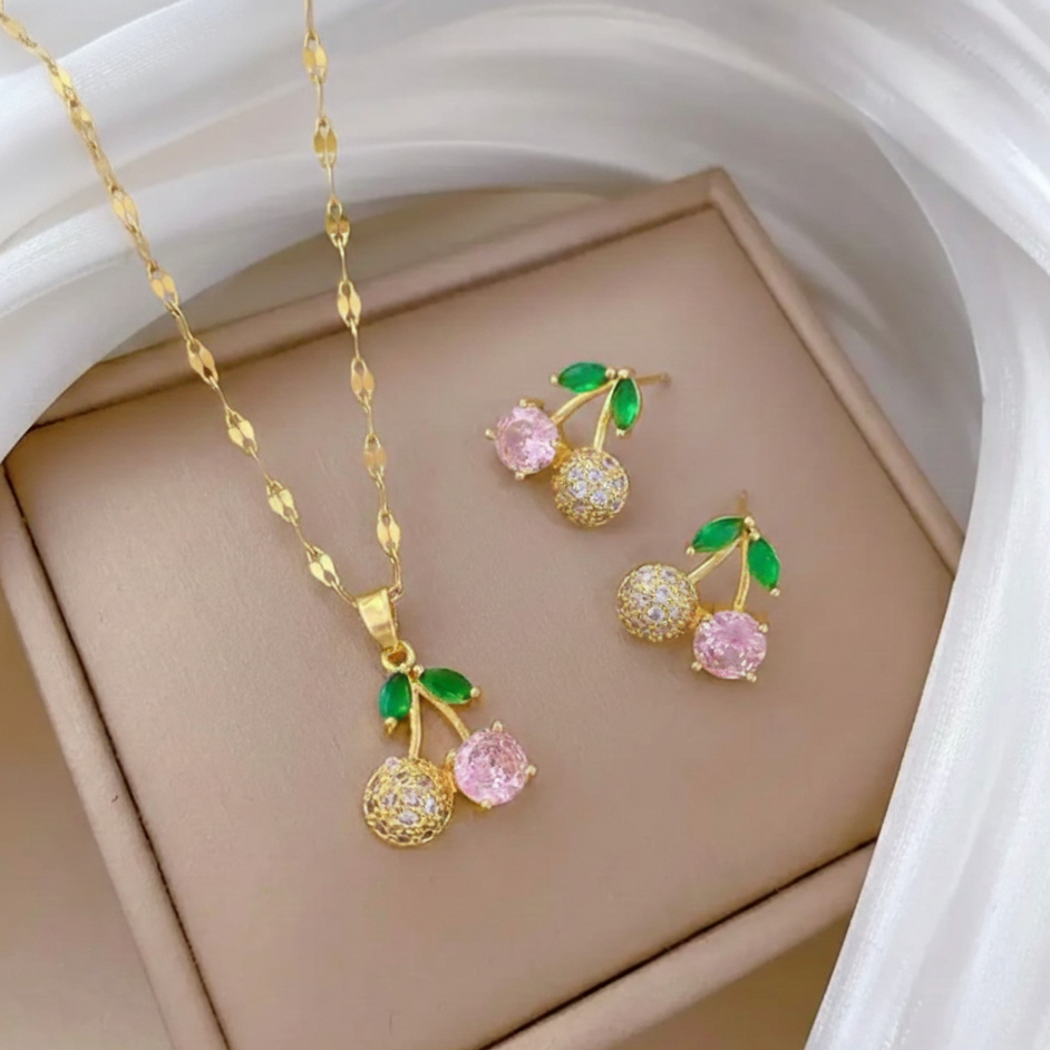 Cherry Stud Pedant and  Earring set