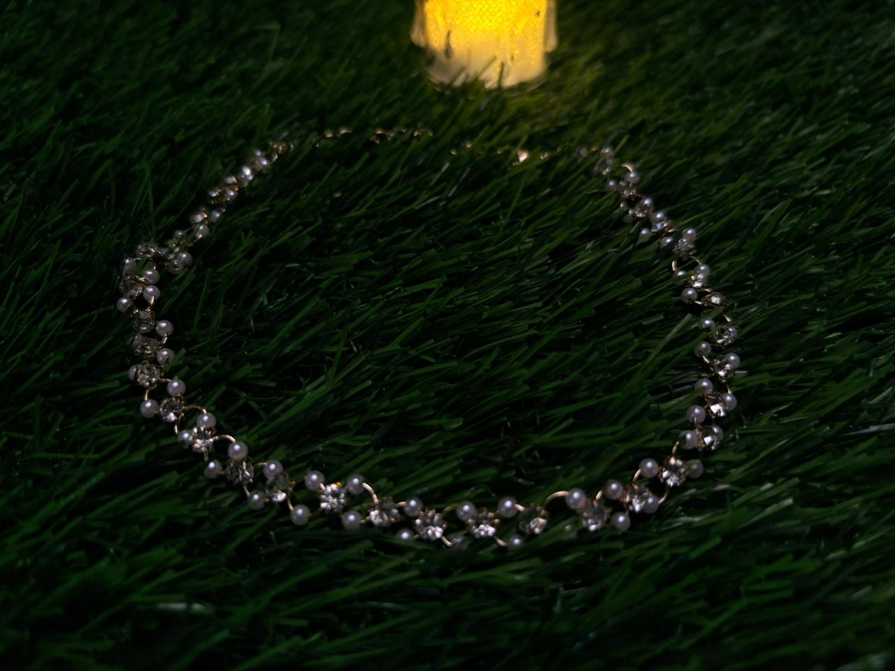 Crystal and Pearl Choker Necklace