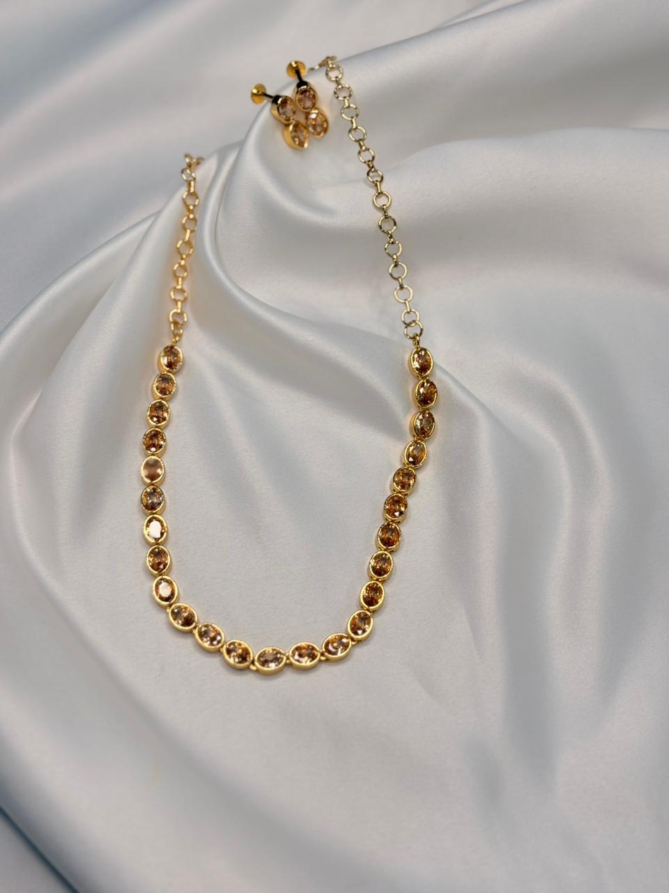 Gold-Tone  Gold colour Stone Necklace with Matching Earrings