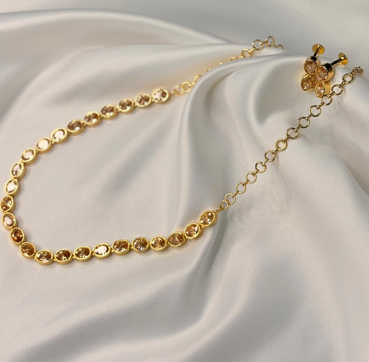 Gold-Tone  Gold colour Stone Necklace with Matching Earrings