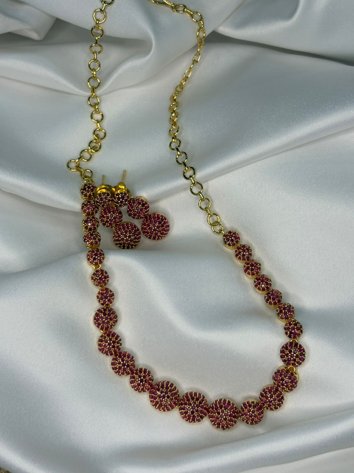 Elegant Red Ball Necklace with Matching Earrings