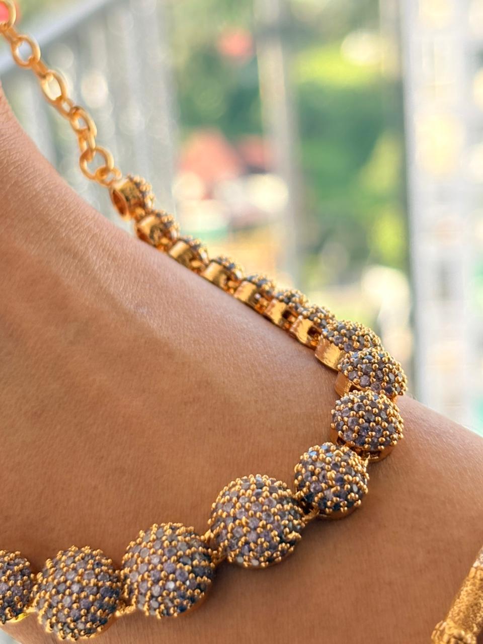 Elegant Purple Ball Necklace with Matching Earrings