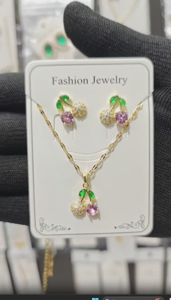Cherry Stud Pedant and  Earring set